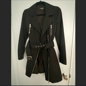 BEBE Asymmetrical Black Coat with Pleated Skirt
